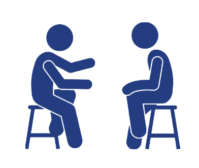 Icons representing a mentor talking to a mentee, both sitting on stools.