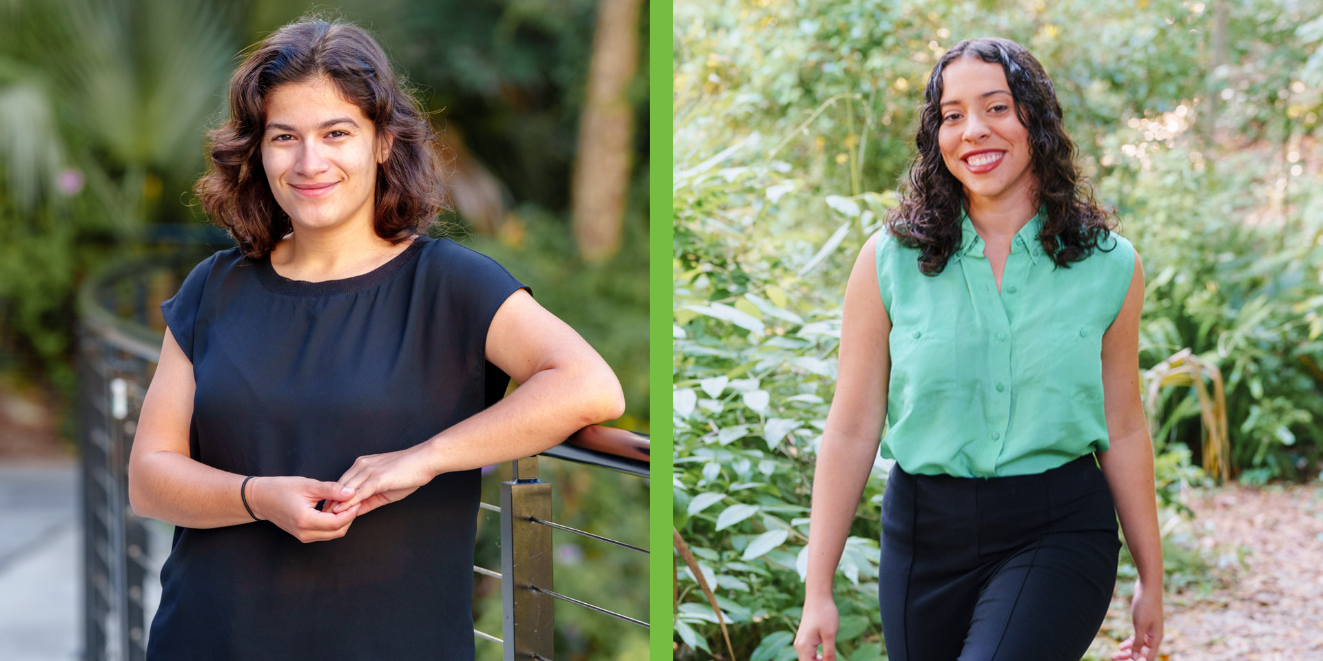 Sofia Aviles and Natalie Triana surrounded by greenery.