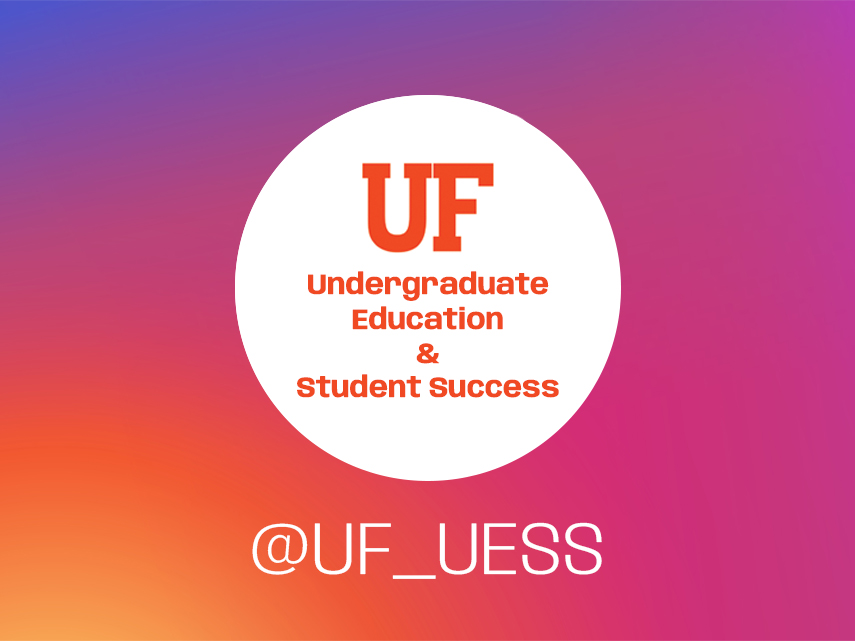 A white circle displays an orange UESS logo, with a background of multiple gradients of Instagram's color pallet.