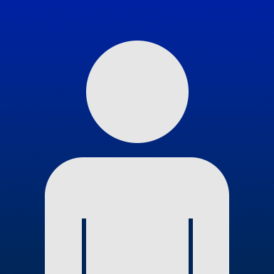 A gray icon of a man with a dark blue background.